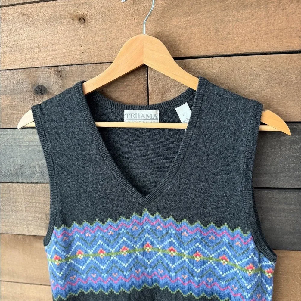 Vintage 90s Tehama Fair Isle Knit Sweater Vest Tagged size M Rayon Cotton